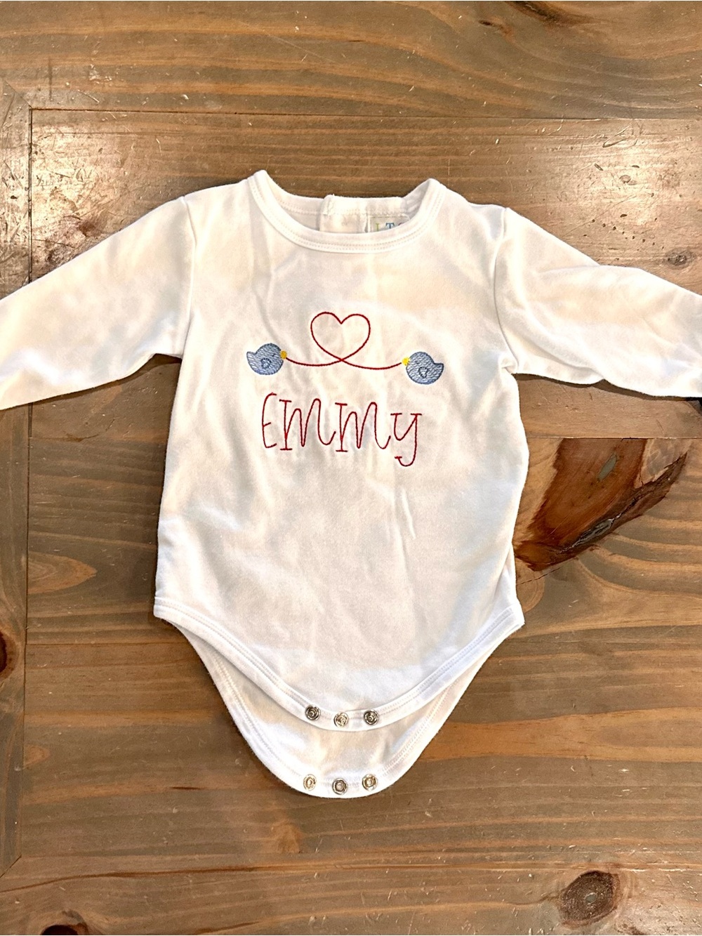 White Baby Long Sleeve Onesie with Emmy Embroidered